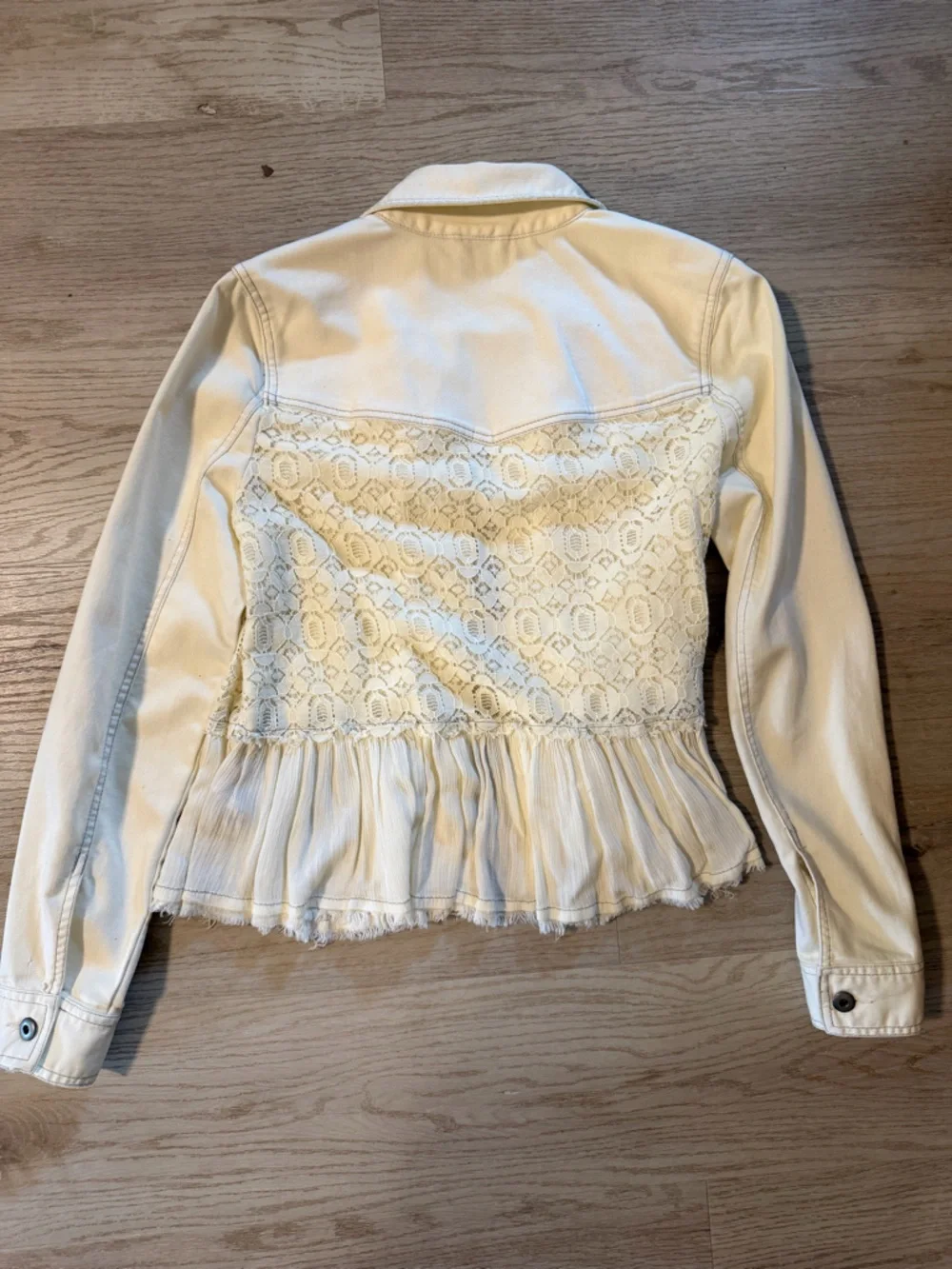 Free People Ivory Lace-Panel Boho Peplum Jacket size Sm/med (6) - Picture 8 of 9